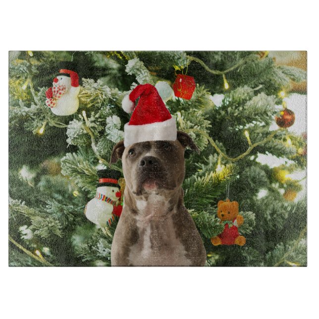 Pitbull Dog Christmas Tree Ornaments Snowman Cutting Board (Front)