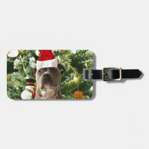 Pitbull Dog Christmas Tree Ornaments Snowman Luggage Tag