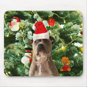 Pitbull Dog Christmas Tree Ornaments Snowman Mouse Pad