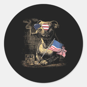 Pitbull Dog Dad Patriotic Aamerican Flag July Classic Round Sticker