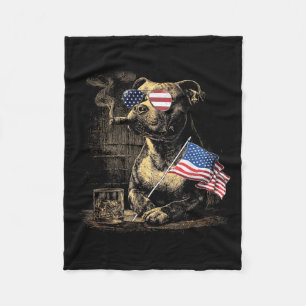 Pitbull Dog Dad Patriotic Aamerican Flag July Fleece Blanket