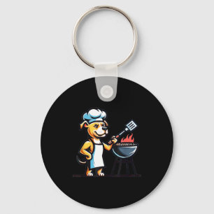 Pitbull dog doing barbecue dog lover funny grill key ring