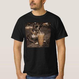 Pitbull Dog Drinking Iced Coffee Animal Dog Lover  T-Shirt