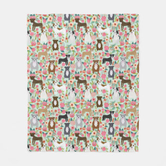 Pitbull Dog Florals Fleece Blanket