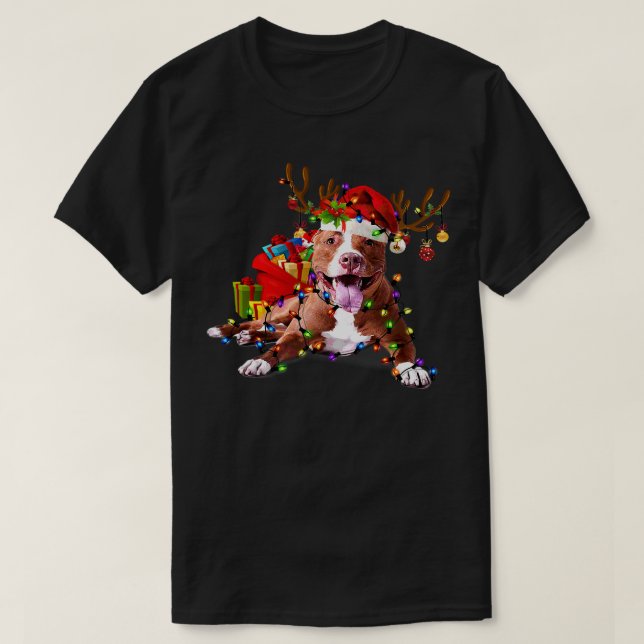 Pitbull Dog Funny Pitbull Christmas Reindeer Chris T-Shirt (Design Front)
