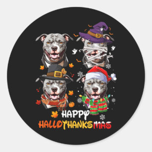 Pitbull Dog Hallothanksmas Halloween Thanksgiving  Classic Round Sticker