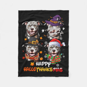 Pitbull Dog Hallothanksmas Halloween Thanksgiving Fleece Blanket