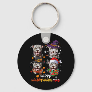 Pitbull Dog Hallothanksmas Halloween Thanksgiving Key Ring