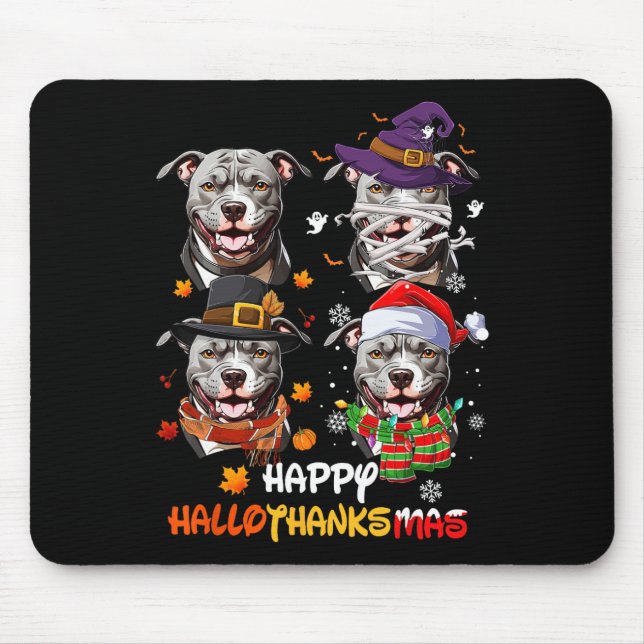 Pitbull Dog Hallothanksmas Halloween Thanksgiving  Mouse Pad (Front)