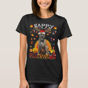 Pitbull Dog Happy Hallothanksmas Halloween Thanksg T-Shirt