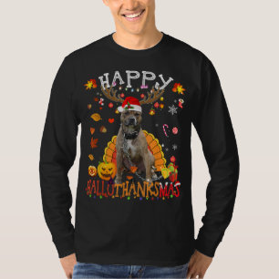Pitbull Dog Happy Hallothanksmas Halloween Thanksg T-Shirt