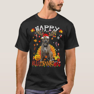 Pitbull Dog Happy Hallothanksmas Halloween Thanksg T-Shirt