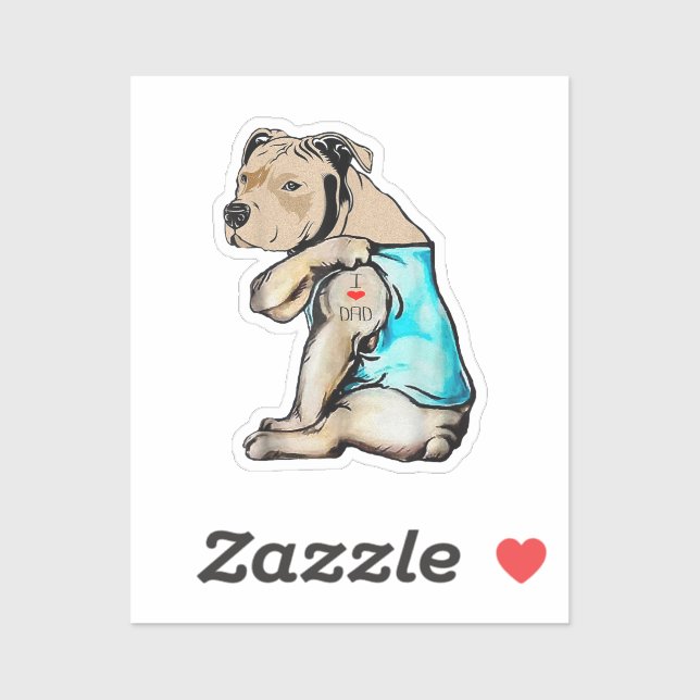 Pitbull Dog I Love Dad Tattoo Funny Family (Sheet)