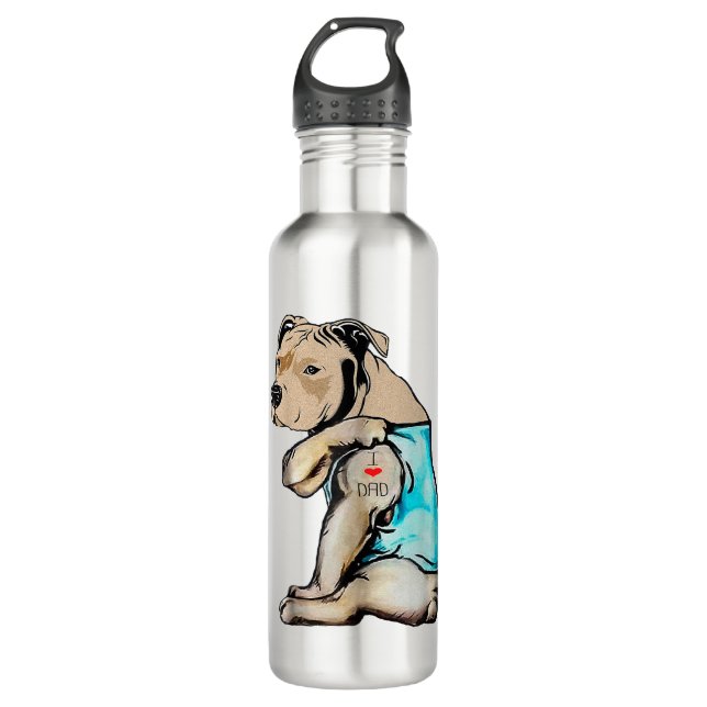 Pitbull Dog I Love Dad Tattoo Funny Family 710 Ml Water Bottle (Front)