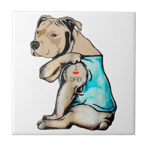 Pitbull Dog I Love Dad Tattoo Funny Family Ceramic Tile