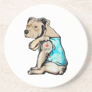 Pitbull Dog I Love Dad Tattoo Funny Family Coaster