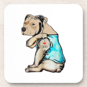 Pitbull Dog I Love Dad Tattoo Funny Family Coaster