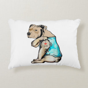 Pitbull Dog I Love Dad Tattoo Funny Family Decorative Cushion