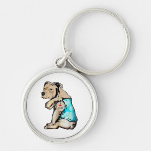 Pitbull Dog I Love Dad Tattoo Funny Family Key Ring