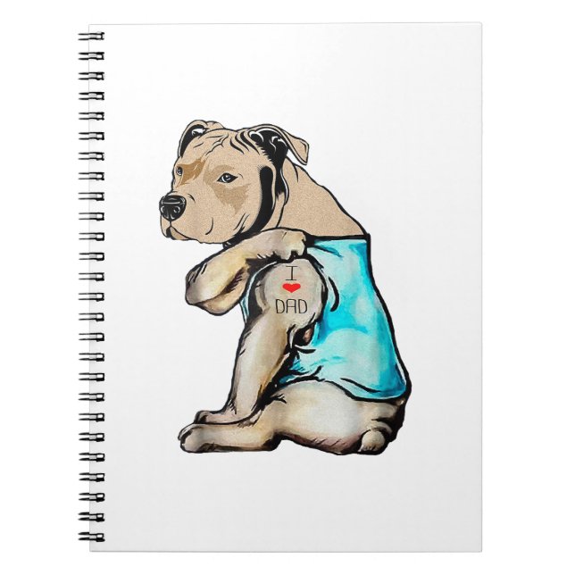 Pitbull Dog I Love Dad Tattoo Funny Family Notebook (Front)