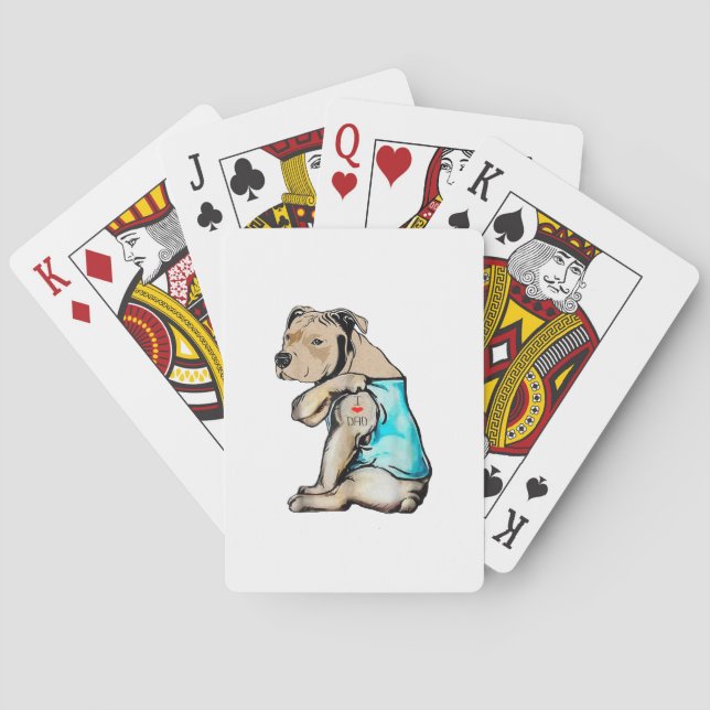 Pitbull Dog I Love Dad Tattoo Funny Family Playing Cards (Back)