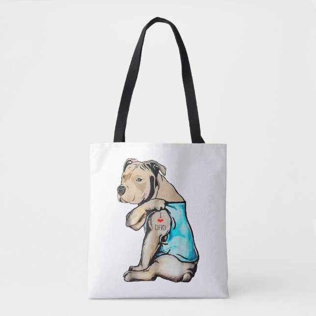Pitbull Dog I Love Dad Tattoo Funny Family Tote Bag (Front)