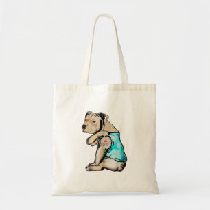 Pitbull Dog I Love Dad Tattoo Funny Family Tote Bag