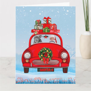 Pitbull Dog In Car With Santa Claus  Card
