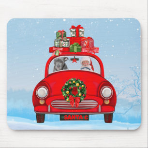 Pitbull Dog In Car With Santa Claus  Mouse Pad