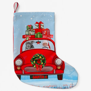 Pitbull Dog In Car With Santa Claus  Small Christmas Stocking