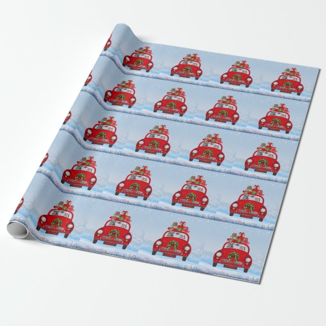 Pitbull Dog In Car With Santa Claus  Wrapping Paper (Unrolled)