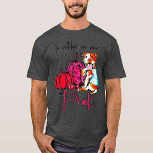 Pitbull Dog In October We Wear Pink Ribbon Breast  T-Shirt