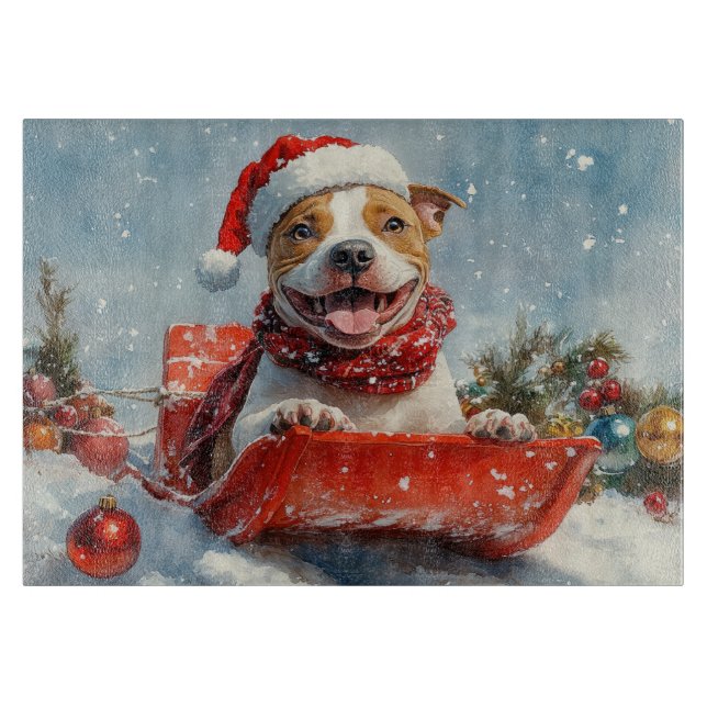 Pitbull Dog in Sledge Let it Snow Christmas Cutting Board (Front)