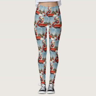 Pitbull Dog in Sledge Let it Snow Christmas Leggings