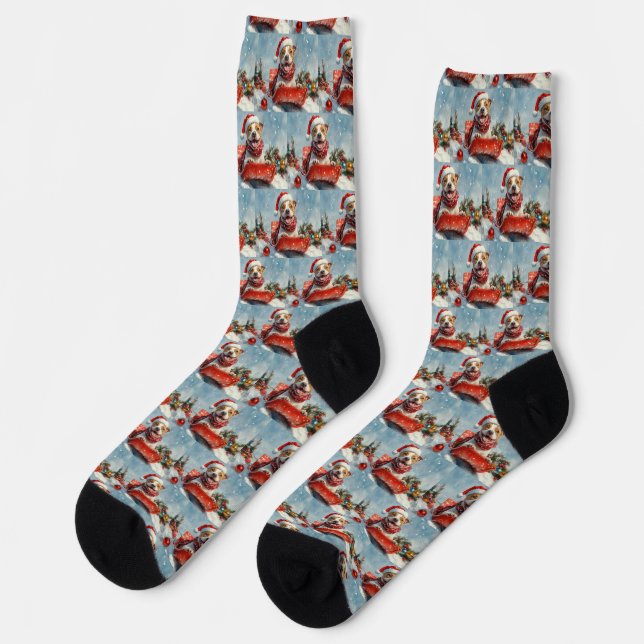 Pitbull Dog in Sledge Let it Snow Christmas Socks (Left)