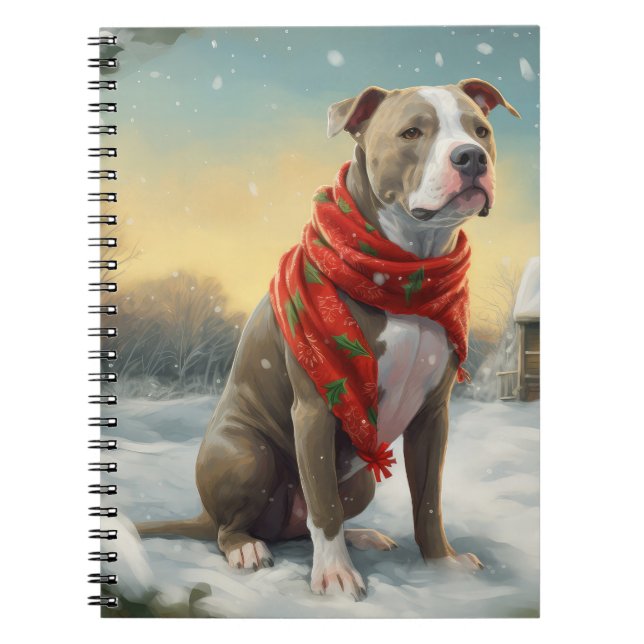 Pitbull Dog in Snow Christmas Notebook (Front)