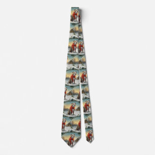 Pitbull Dog in Snow Christmas Tie