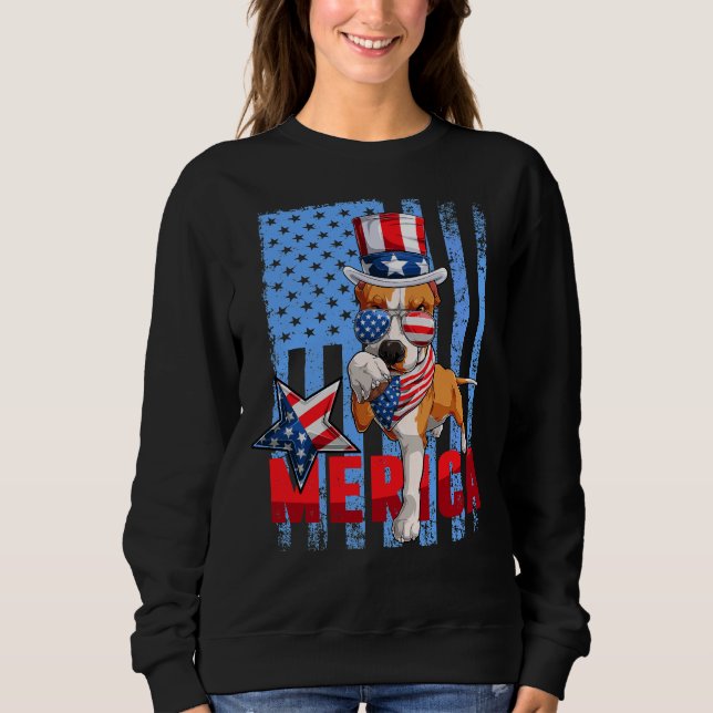Pitbull Dog Lover Merica 4th Of July Patriotic Usa Sweatshirt (Front)