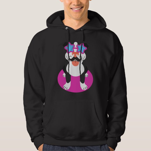 Pitbull Dog Moustache Hoodie (Front)
