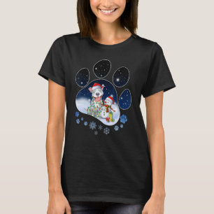 Pitbull Dog Paw Christmas  Snowman Xmas Lights T-Shirt