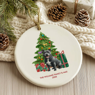 Pitbull Dog Personalised Christmas Ceramic Ornament