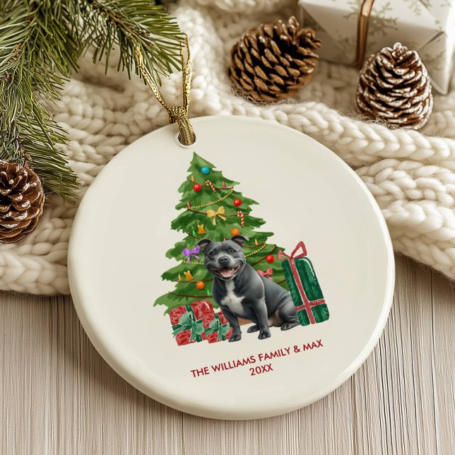 Pitbull Dog Personalised Christmas Ceramic Ornament (Creator Uploaded)
