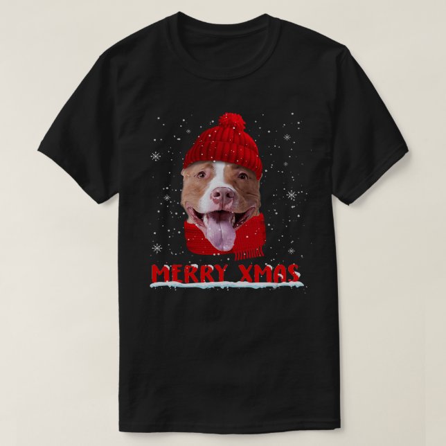 Pitbull Dog Ph Merry Christmas Pitbull Xmas Dog Co T-Shirt (Design Front)