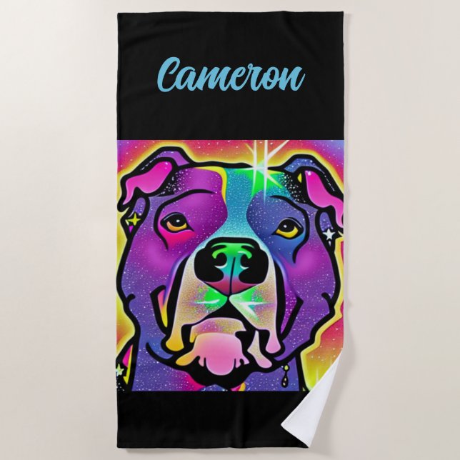 Pitbull Dog Pop Art Personalised   Beach Towel (Front)