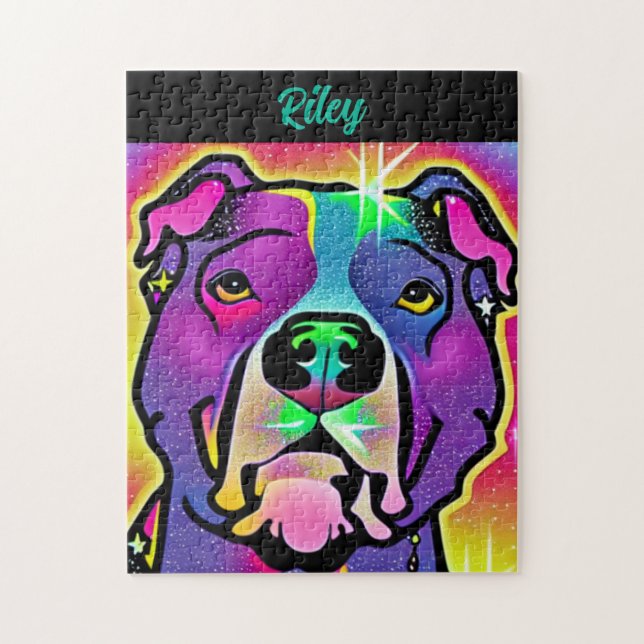 Pitbull Dog Pop Art Personalised   Jigsaw Puzzle (Vertical)