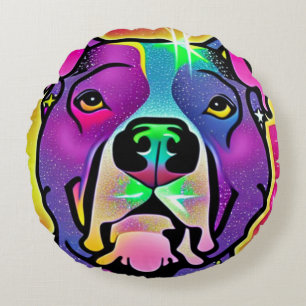 Pitbull Dog Pop Art Round Cushion