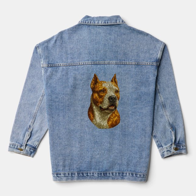 Pitbull Dog Portrait Denim Jacket (Back)