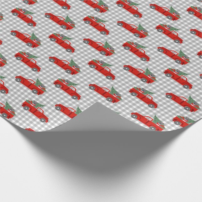 Pitbull Dog Red Christmas Truck Wrapping Paper (Corner)