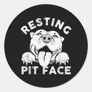 Pitbull Dog Resting Pit Face Sarcastic Humour Classic Round Sticker