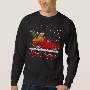 Pitbull Dog Riding Red Truck Christmas Sweatshirt